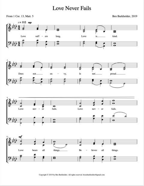 Love Never Fails – Sheet Music - Ben Burkholder Music